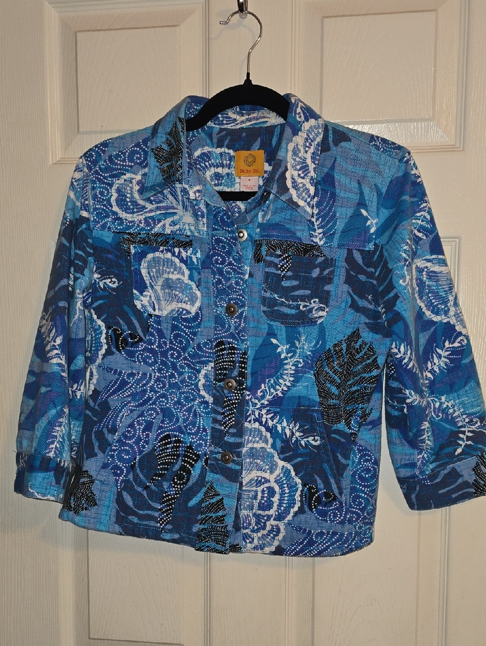 Ruby Rd.‎ Blue Multi Floral Patchwork Jean Jacket